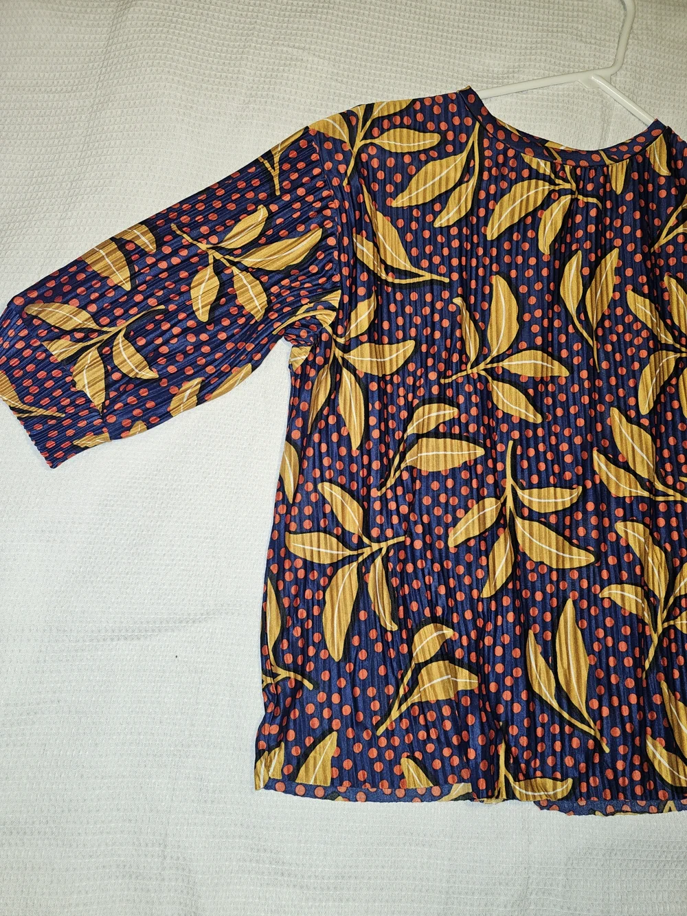 Zara Trafaluc Small Floral Polka Dot Blouse Navy Mustard Boho